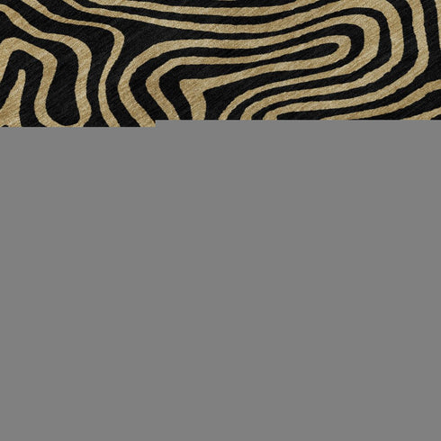 9' X 12' Black And Gold Abstract Washable Area Rug With UV Protection