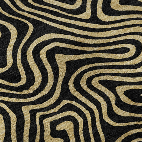 9' X 12' Black And Gold Abstract Washable Area Rug With UV Protection