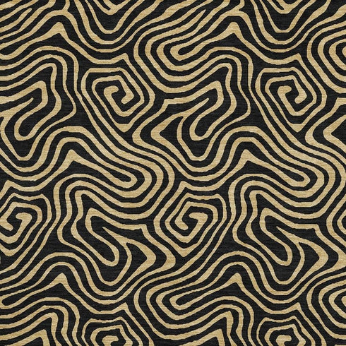 9' X 12' Black And Gold Abstract Washable Area Rug With UV Protection