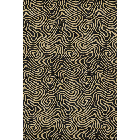 9' X 12' Black And Gold Abstract Washable Area Rug With UV Protection