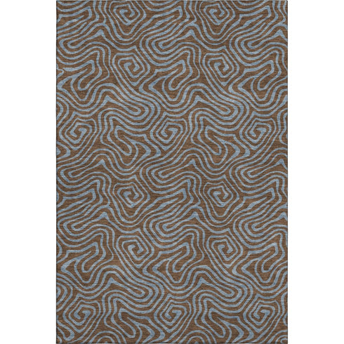 5' X 8' Brown And Sky Blue Abstract Washable Area Rug With UV Protection