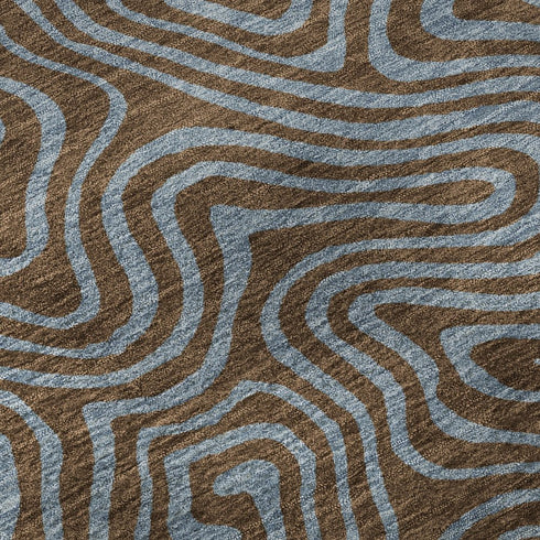 5' X 8' Brown And Sky Blue Abstract Washable Area Rug With UV Protection