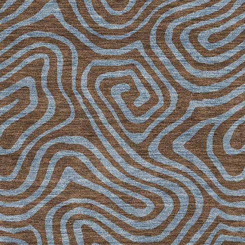 5' X 8' Brown And Sky Blue Abstract Washable Area Rug With UV Protection