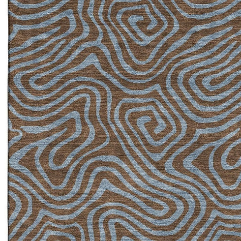 5' X 8' Brown And Sky Blue Abstract Washable Area Rug With UV Protection