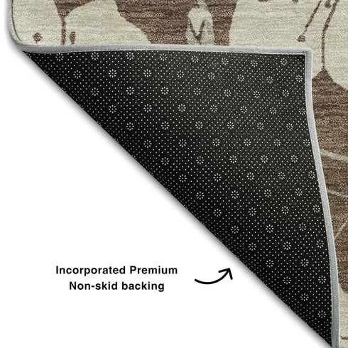 5' X 8' Brown And Beige Floral Washable Area Rug With UV Protection