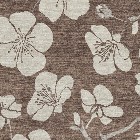 5' X 8' Brown And Beige Floral Washable Area Rug With UV Protection