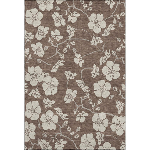 8' X 10' Brown And Beige Floral Washable Area Rug With UV Protection