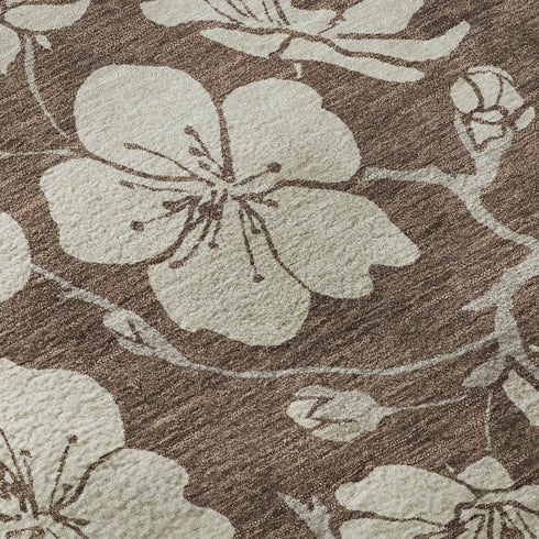8' X 10' Brown And Beige Floral Washable Area Rug With UV Protection