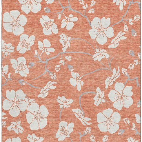 5' X 8' Coral And Ivory Floral Washable Area Rug With UV Protection