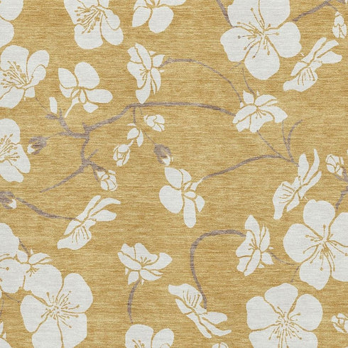 5' X 8' Gold And Ivory Floral Washable Area Rug With UV Protection