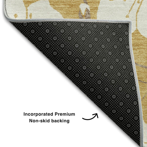 8' X 10' Gold And Ivory Floral Washable Area Rug With UV Protection