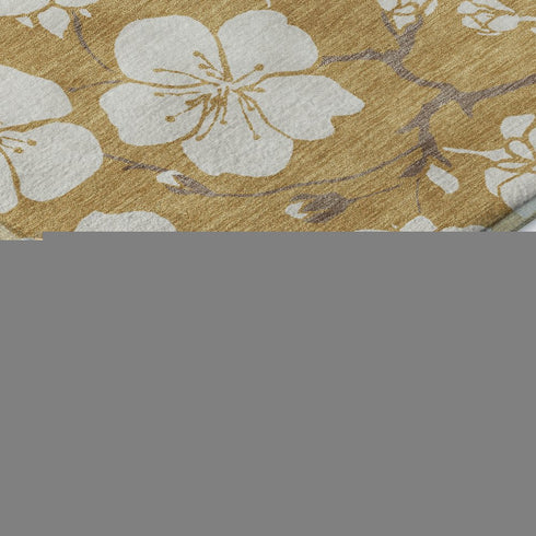 8' X 10' Gold And Ivory Floral Washable Area Rug With UV Protection
