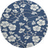 8' Navy Blue And Ivory Floral Washable Round Rug With UV Protection