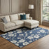 9' X 12' Navy Blue And Ivory Floral Washable Area Rug With UV Protection