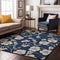 9' X 12' Navy Blue And Ivory Floral Washable Area Rug With UV Protection