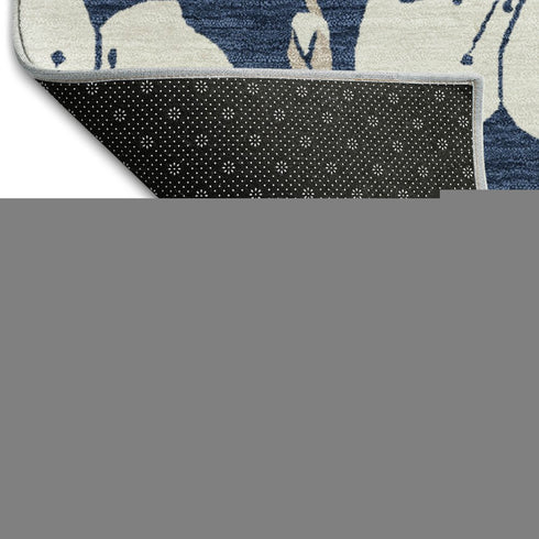 9' X 12' Navy Blue And Ivory Floral Washable Area Rug With UV Protection
