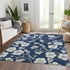 9' X 12' Navy Blue And Ivory Floral Washable Area Rug With UV Protection