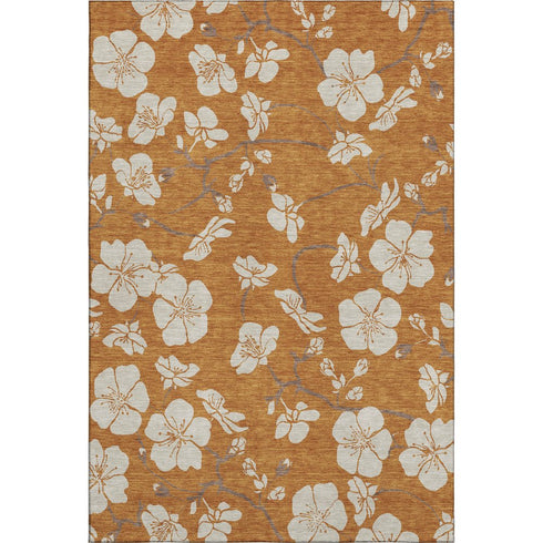 8' X 10' Rust And Beige Floral Washable Area Rug With UV Protection