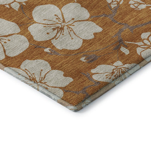 8' X 10' Rust And Beige Floral Washable Area Rug With UV Protection