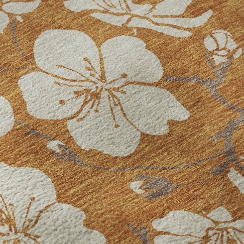 8' X 10' Rust And Beige Floral Washable Area Rug With UV Protection