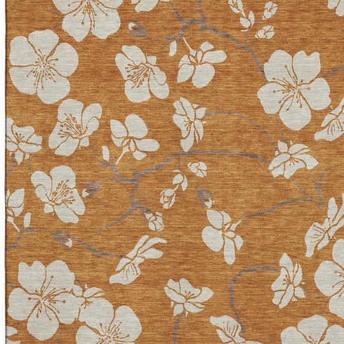 8' X 10' Rust And Beige Floral Washable Area Rug With UV Protection