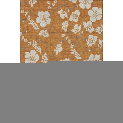 8' X 10' Rust And Beige Floral Washable Area Rug With UV Protection