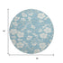 8' Sky Blue And Ivory Floral Washable Round Rug With UV Protection