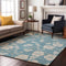 9' X 12' Sky Blue And Ivory Floral Washable Area Rug With UV Protection