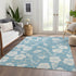 9' X 12' Sky Blue And Ivory Floral Washable Area Rug With UV Protection