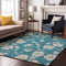 9' X 12' Turquoise And Ivory Floral Washable Area Rug With UV Protection