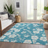 9' X 12' Turquoise And Ivory Floral Washable Area Rug With UV Protection