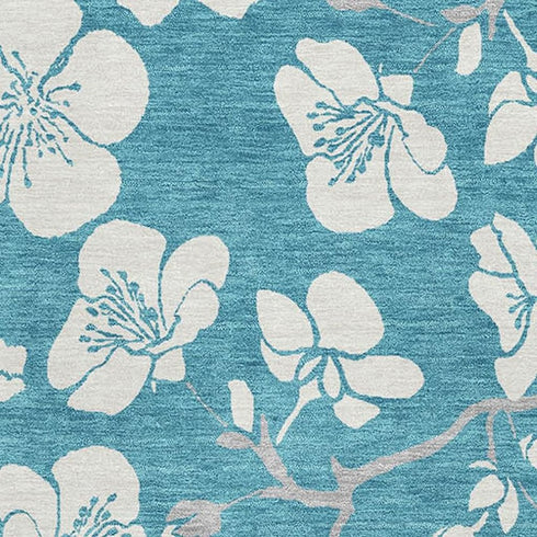 9' X 12' Turquoise And Ivory Floral Washable Area Rug With UV Protection