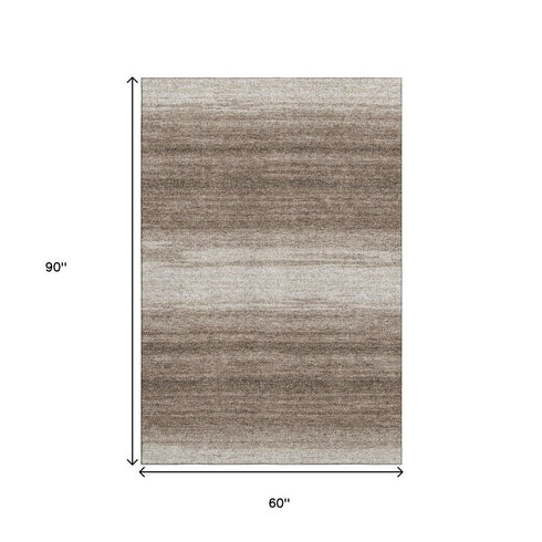 5' X 8' Brown And Ivory Striped Washable Area Rug With UV Protection