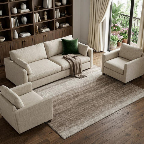 8' X 10' Brown And Ivory Striped Washable Area Rug With UV Protection
