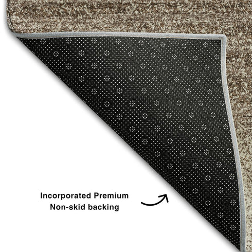 8' X 10' Brown And Ivory Striped Washable Area Rug With UV Protection