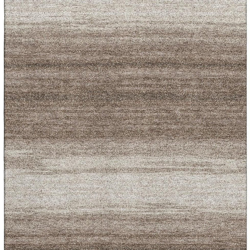 8' X 10' Brown And Ivory Striped Washable Area Rug With UV Protection