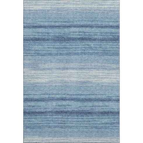 5' X 8' Blue And Ivory Striped Washable Area Rug With UV Protection