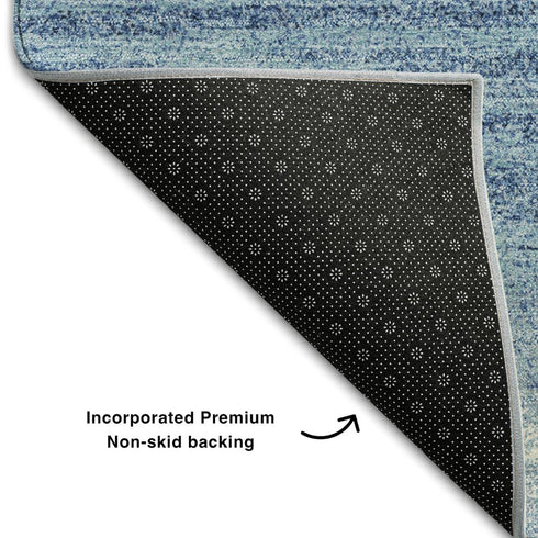 5' X 8' Blue And Ivory Striped Washable Area Rug With UV Protection