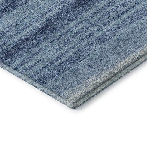 5' X 8' Blue And Ivory Striped Washable Area Rug With UV Protection