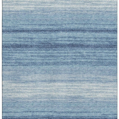 5' X 8' Blue And Ivory Striped Washable Area Rug With UV Protection