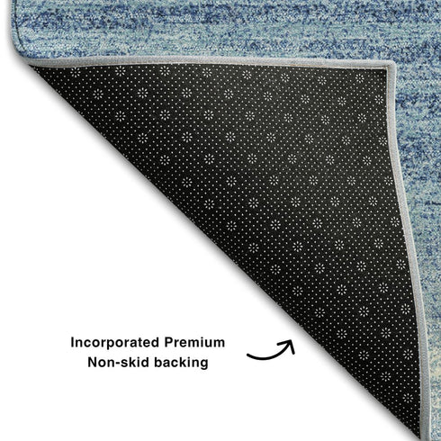 8' X 10' Blue And Ivory Striped Washable Area Rug With UV Protection