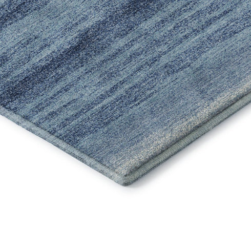 8' X 10' Blue And Ivory Striped Washable Area Rug With UV Protection