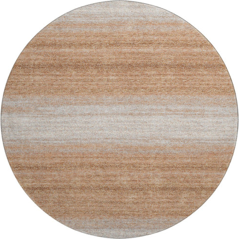 8' Copper And Beige Striped Washable Round Rug With UV Protection