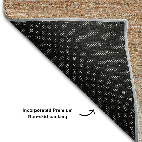8' Copper And Beige Striped Washable Round Rug With UV Protection