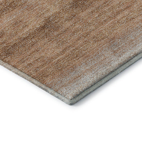 8' Copper And Beige Striped Washable Round Rug With UV Protection