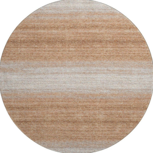 8' Copper And Beige Striped Washable Round Rug With UV Protection