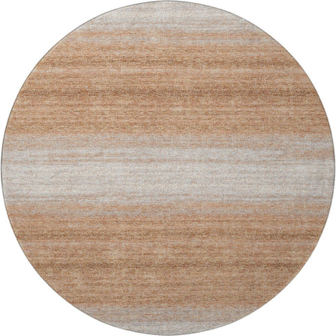 8' Copper And Beige Striped Washable Round Rug With UV Protection