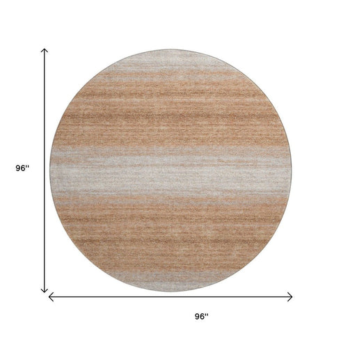 8' Copper And Beige Striped Washable Round Rug With UV Protection