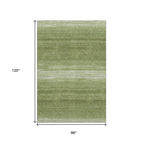 8' X 10' Green And Ivory Striped Washable Area Rug With UV Protection