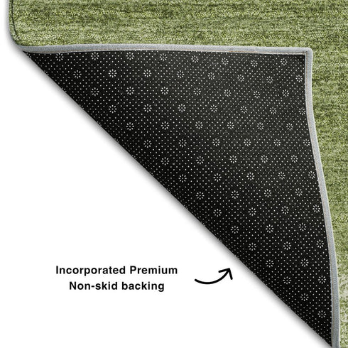 8' X 10' Green And Ivory Striped Washable Area Rug With UV Protection